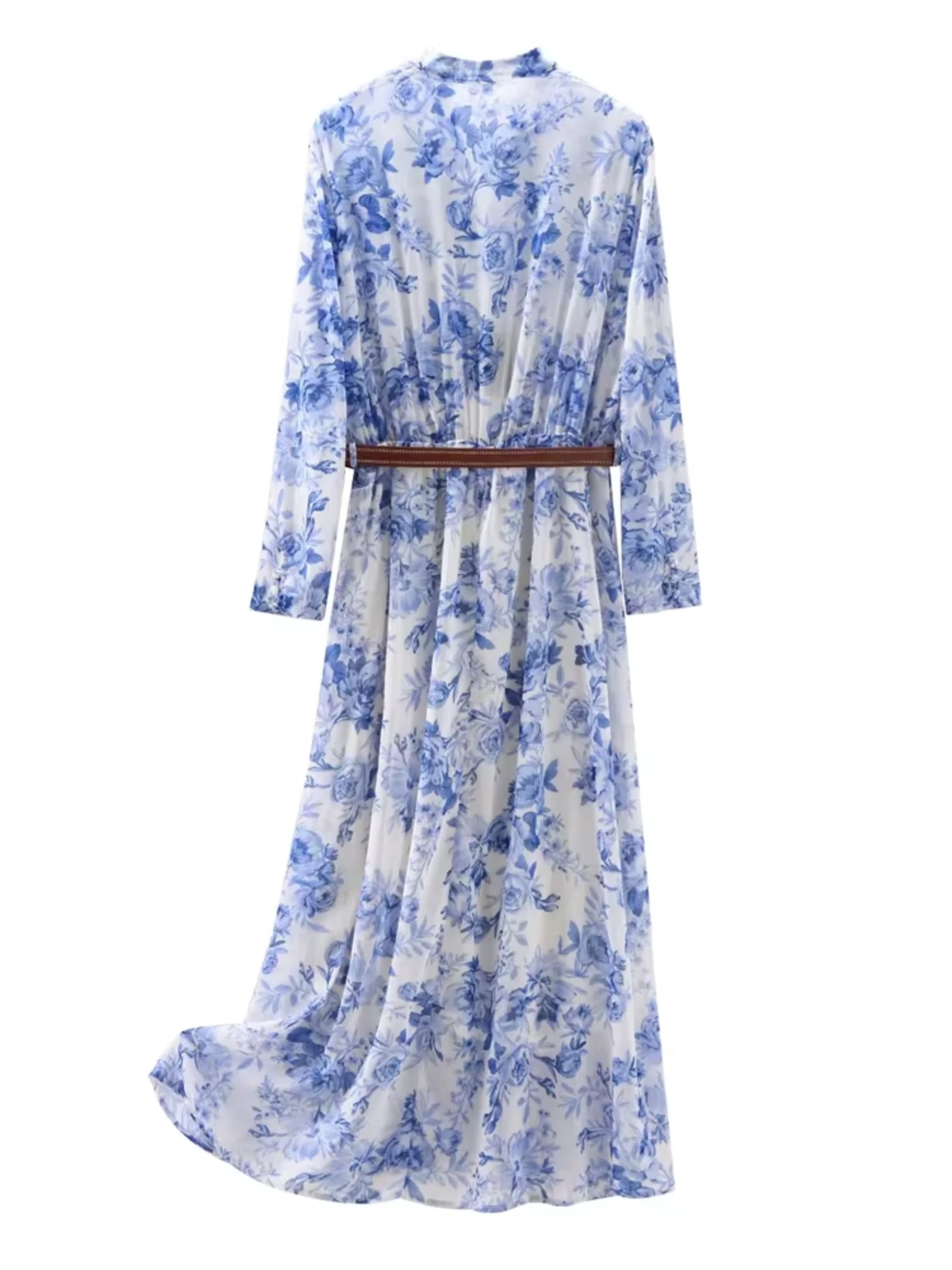 Sommerkleid 2025 Damen Langarm Wickelkleid mit Gürtel