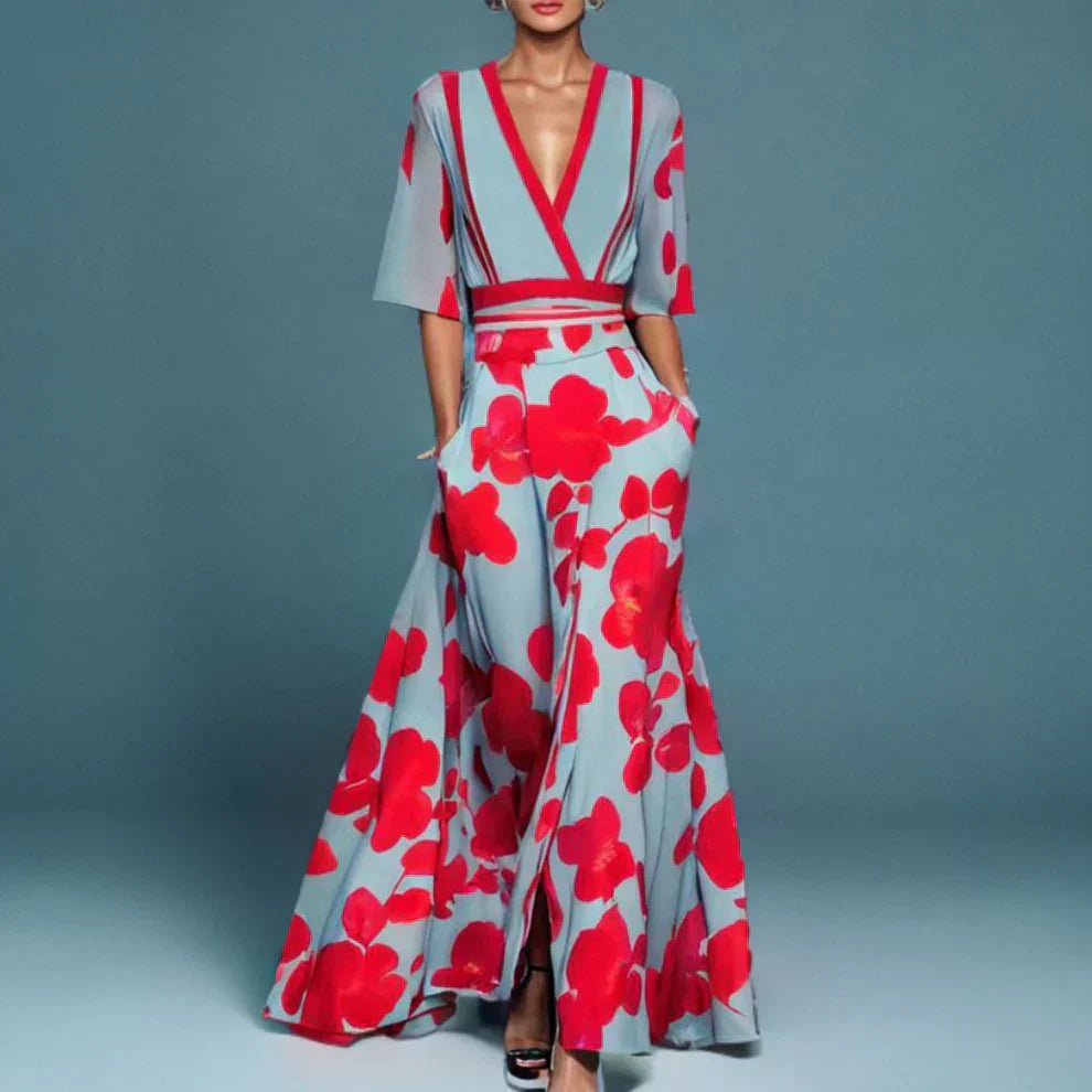 Elegantes Maxikleid mit Blumenmuster und 3/4 Ärmeln