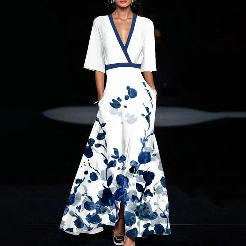 Elegantes Maxikleid mit Blumenmuster und 3/4 Ärmeln