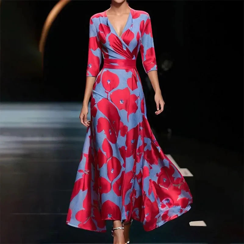 Elegantes Maxikleid mit Blumenmuster und 3/4 Ärmeln