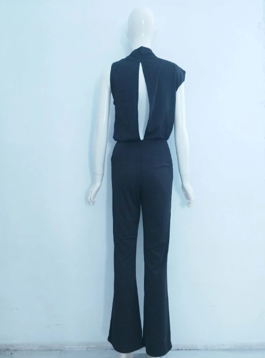 Damen Jumpsuit Rundhals ärmellos weites Bein