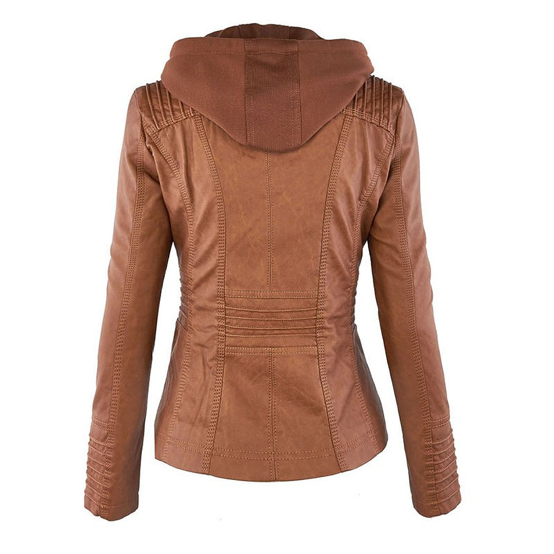 Damen Lederjacke mit Kapuze, wetterfest