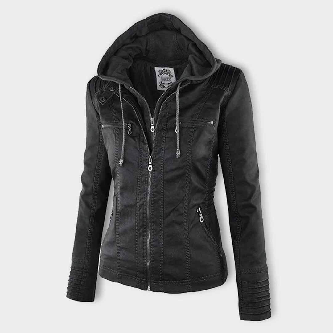 Damen Lederjacke mit Kapuze, wetterfest