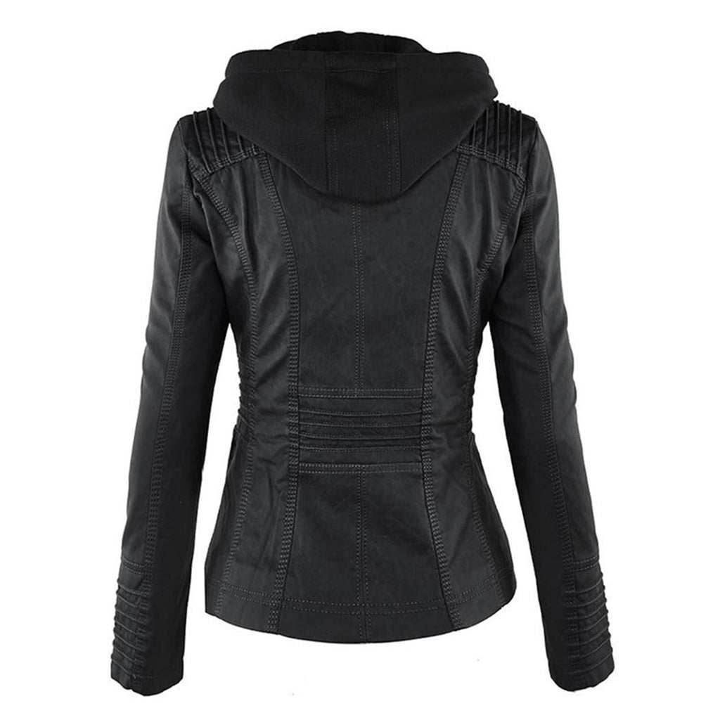 Damen Lederjacke mit Kapuze, wetterfest
