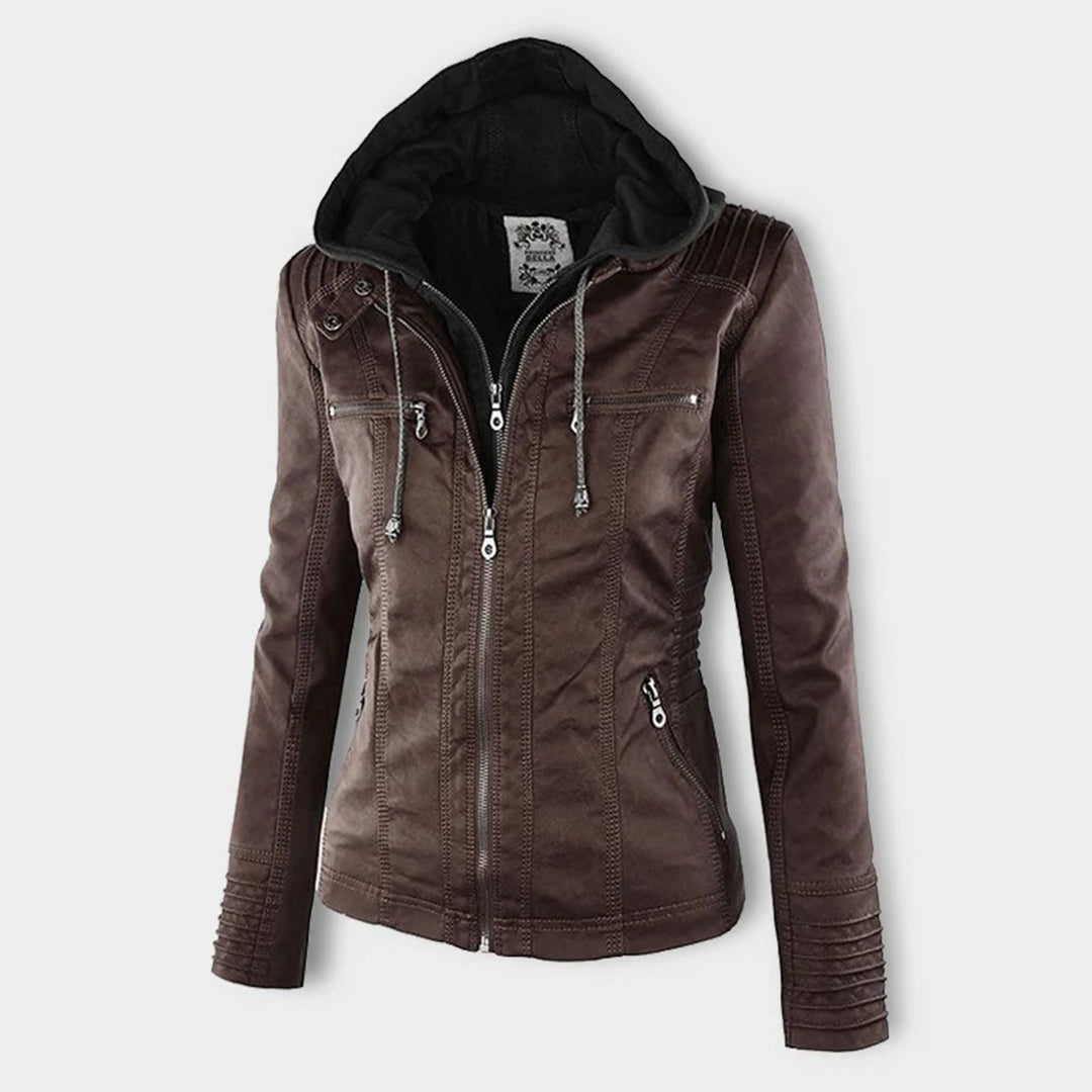 Damen Lederjacke mit Kapuze, wetterfest