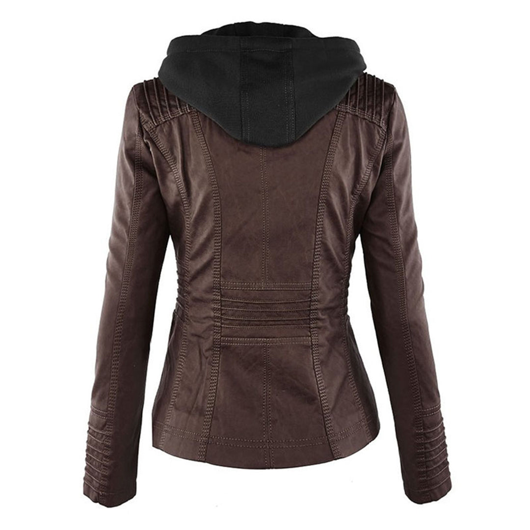 Damen Lederjacke mit Kapuze, wetterfest