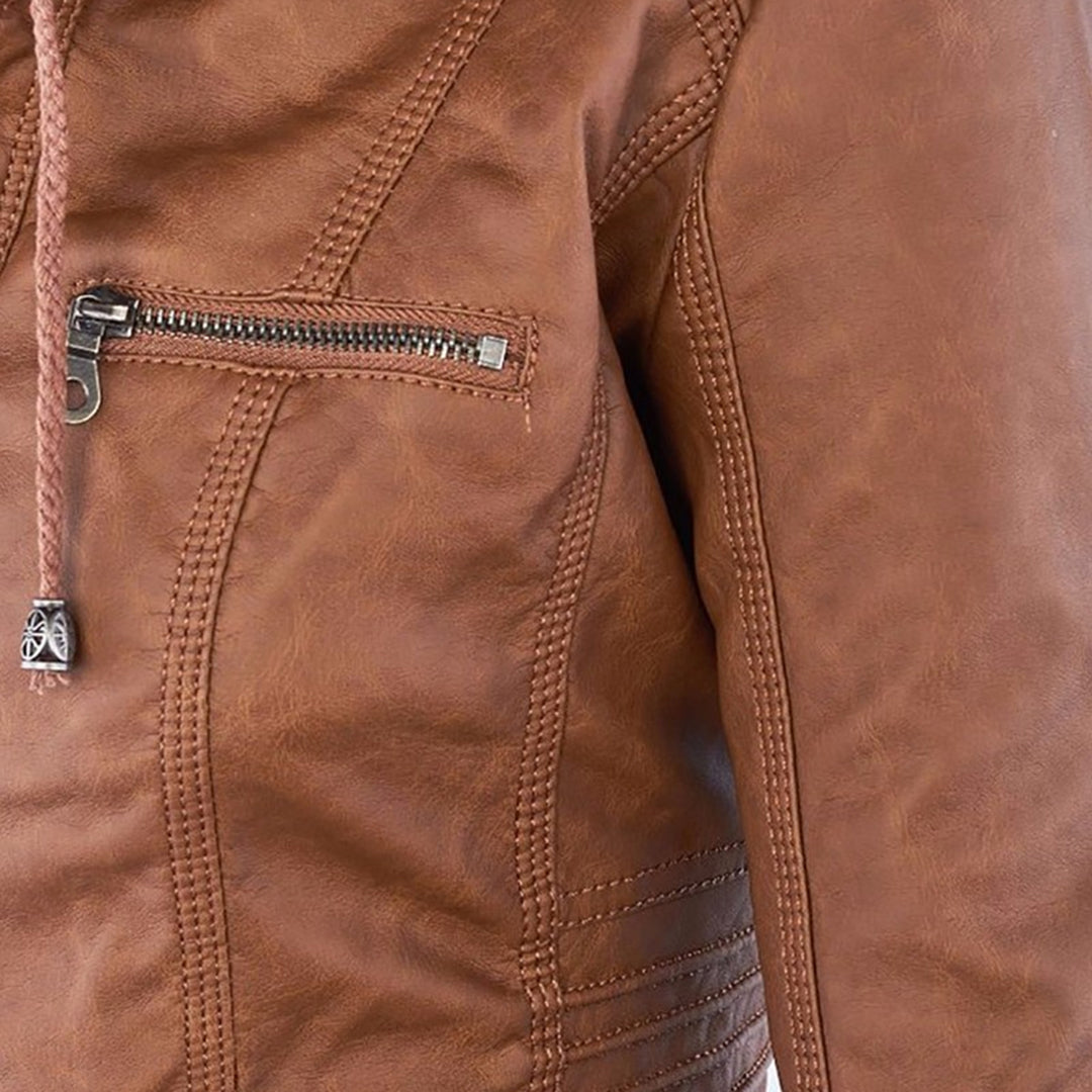 Damen Lederjacke mit Kapuze, wetterfest
