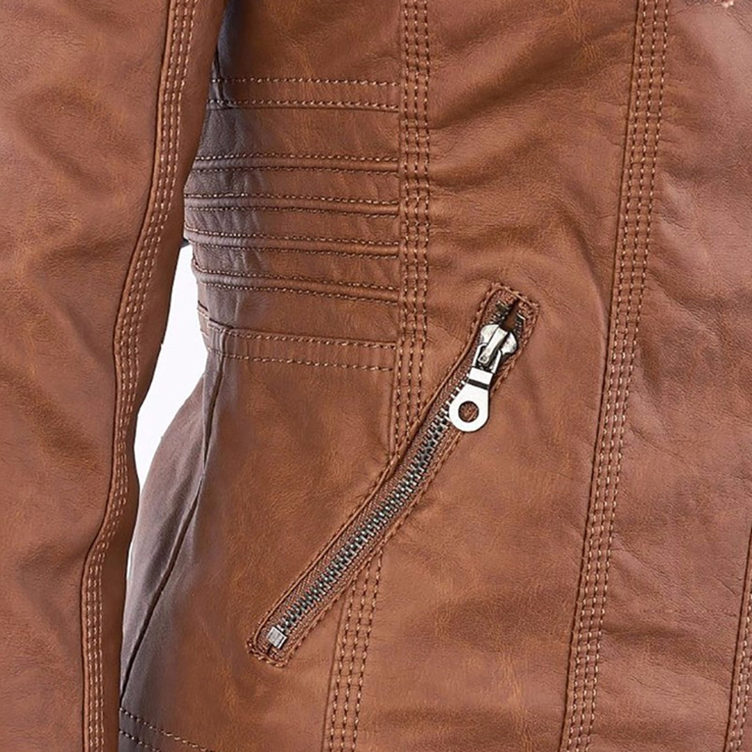 Damen Lederjacke mit Kapuze, wetterfest