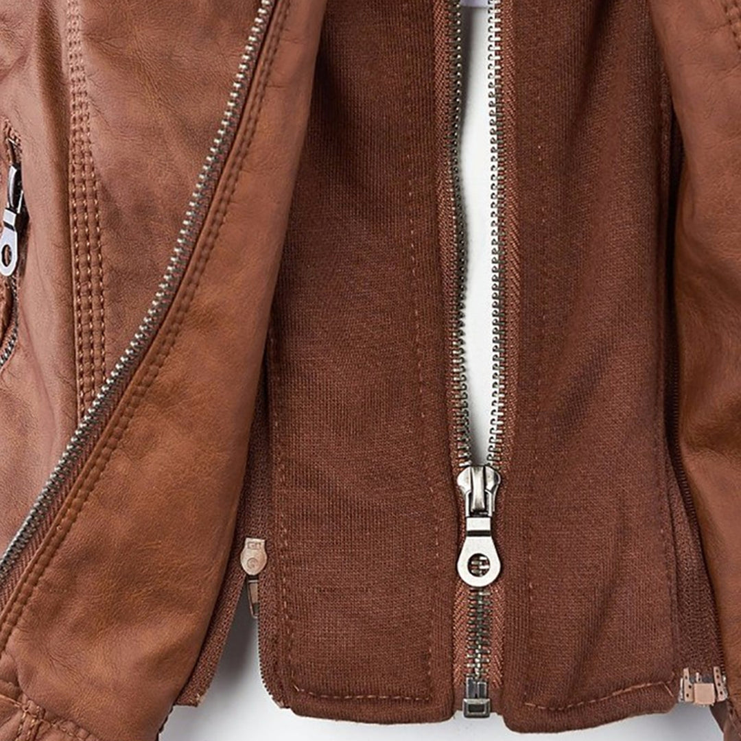 Damen Lederjacke mit Kapuze, wetterfest