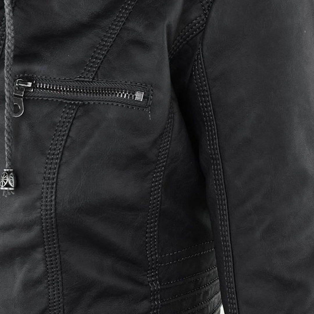 Damen Lederjacke mit Kapuze, wetterfest