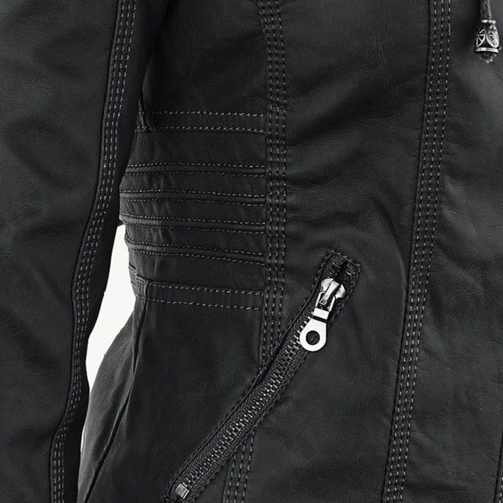 Damen Lederjacke mit Kapuze, wetterfest