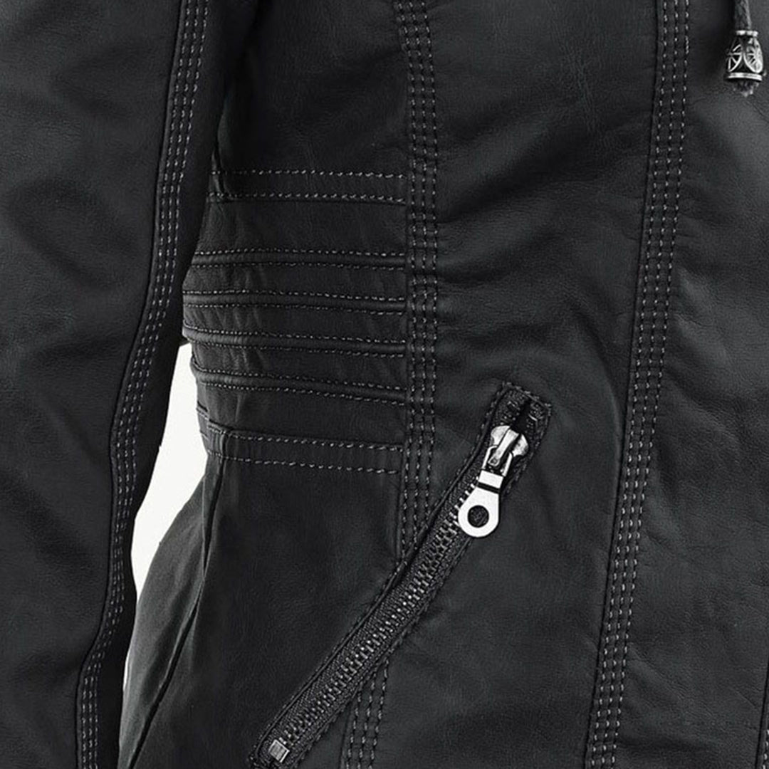 Damen Lederjacke mit Kapuze, wetterfest
