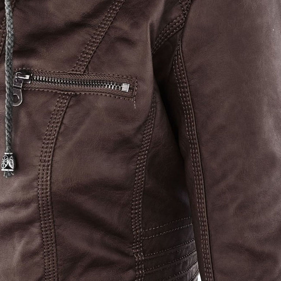 Damen Lederjacke mit Kapuze, wetterfest