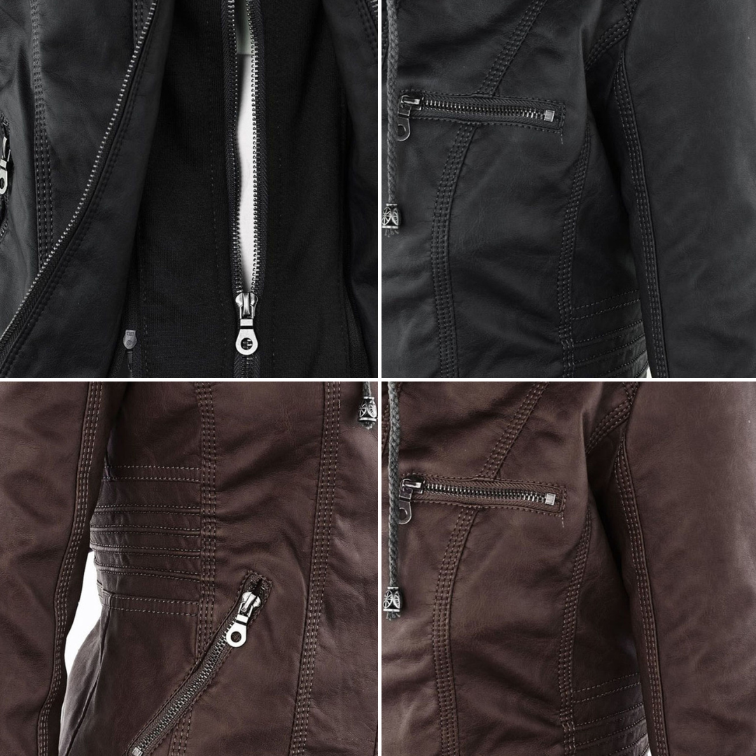 Damen Lederjacke mit Kapuze, wetterfest