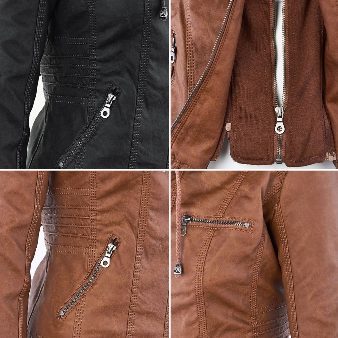 Damen Lederjacke mit Kapuze, wetterfest