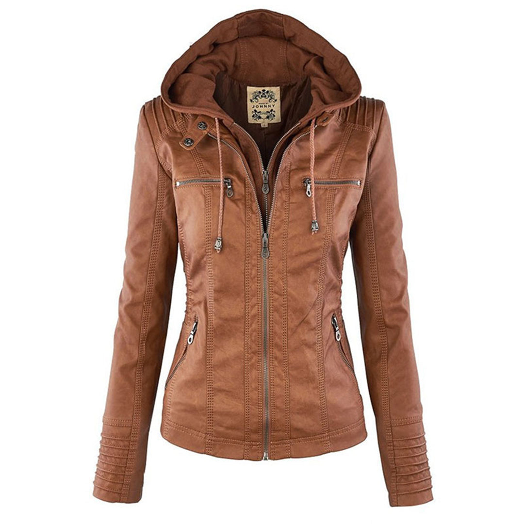 Damen Lederjacke mit Kapuze, wetterfest