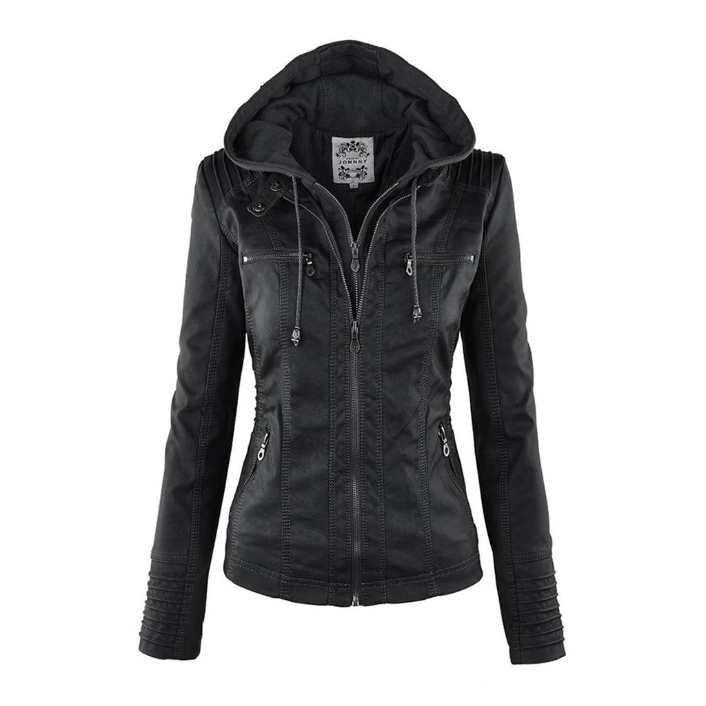 Damen Lederjacke mit Kapuze, wetterfest