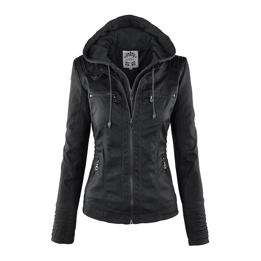 Damen Lederjacke mit Kapuze, wetterfest