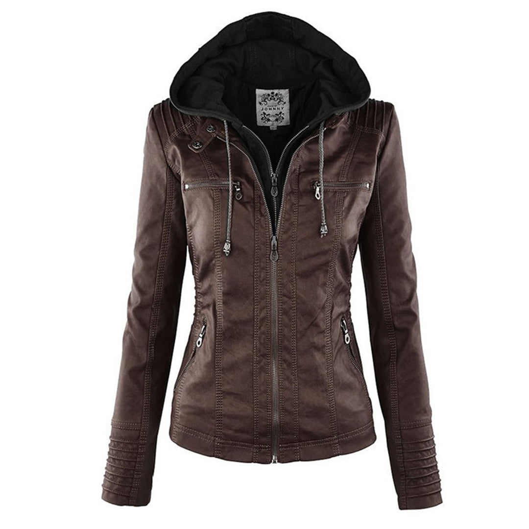 Damen Lederjacke mit Kapuze, wetterfest