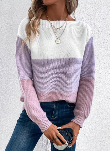Elegantes Dreifarbiges Patchwork-Pullover