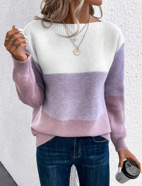 Elegantes Dreifarbiges Patchwork-Pullover
