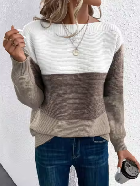 Elegantes Dreifarbiges Patchwork-Pullover