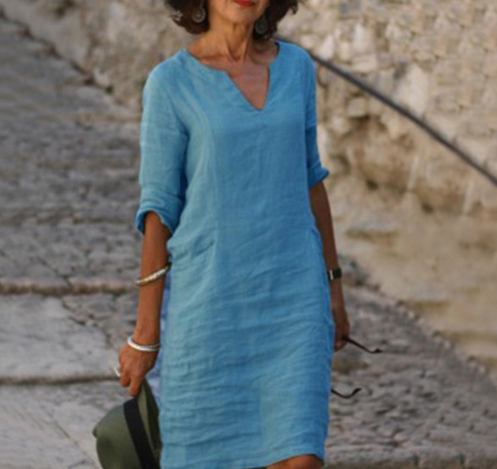 Damen Dreiviertelarm Kleid - Elegantes & bequemes Alltagskleid