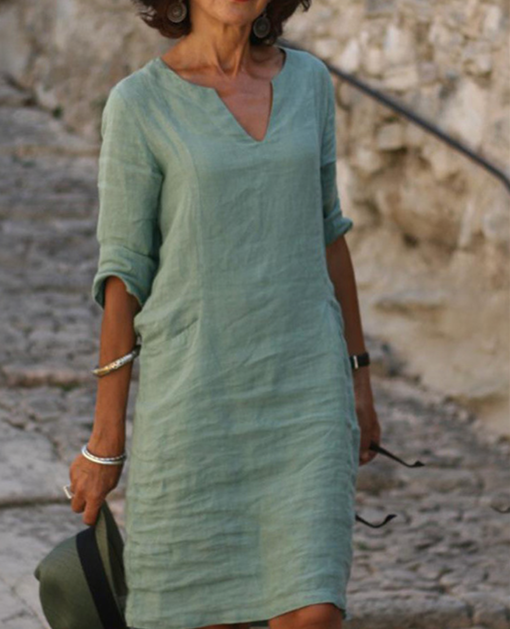 Damen Dreiviertelarm Kleid - Elegantes & bequemes Alltagskleid