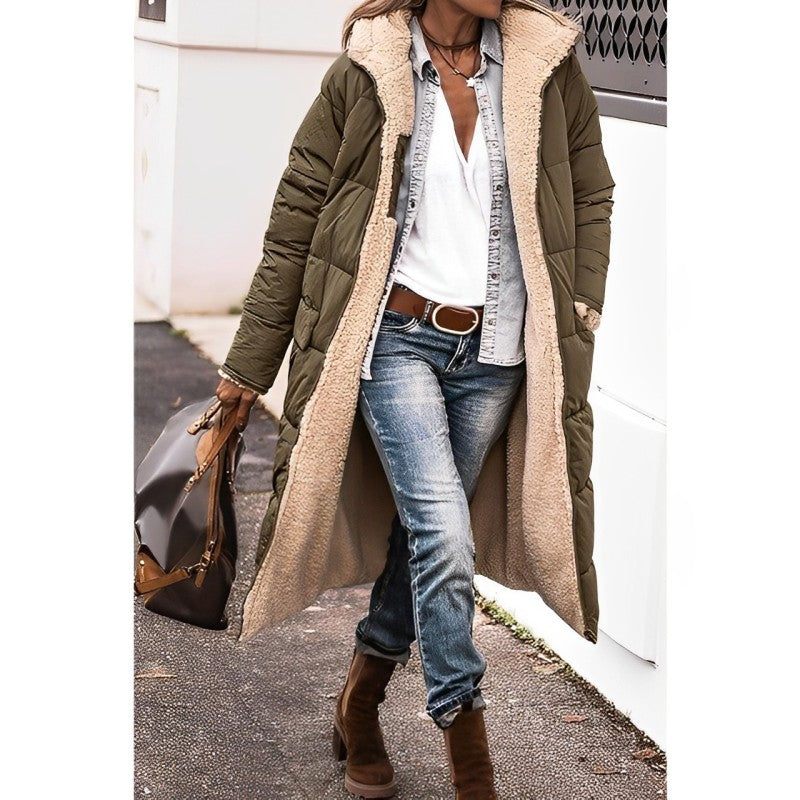 Langen Damen Wintermantel mit Teddyfutter