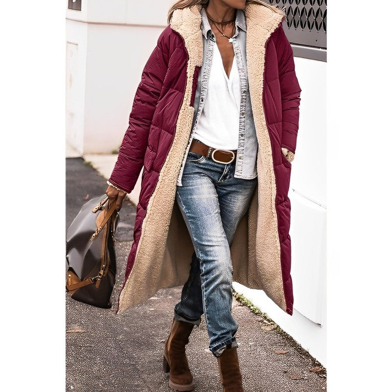 Langen Damen Wintermantel mit Teddyfutter