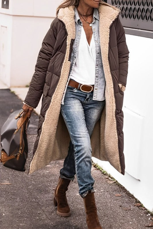 Langen Damen Wintermantel mit Teddyfutter