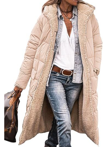 Langen Damen Wintermantel mit Teddyfutter