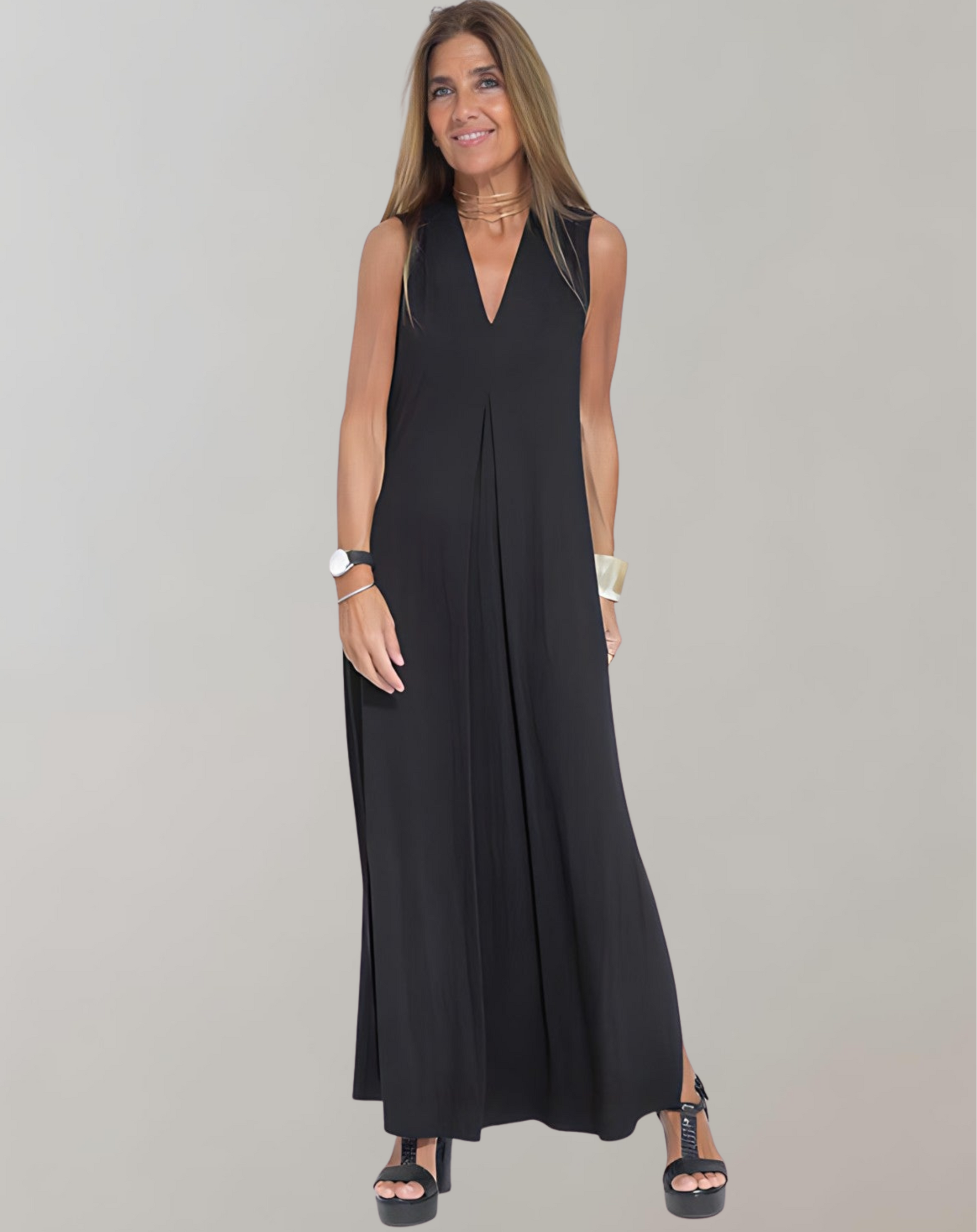 Schlankmachendes Maxikleid mit V-Ausschnitt