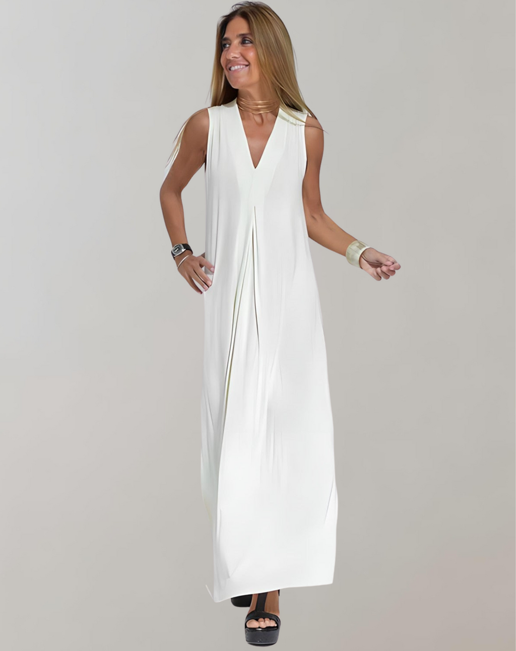 Schlankmachendes Maxikleid mit V-Ausschnitt
