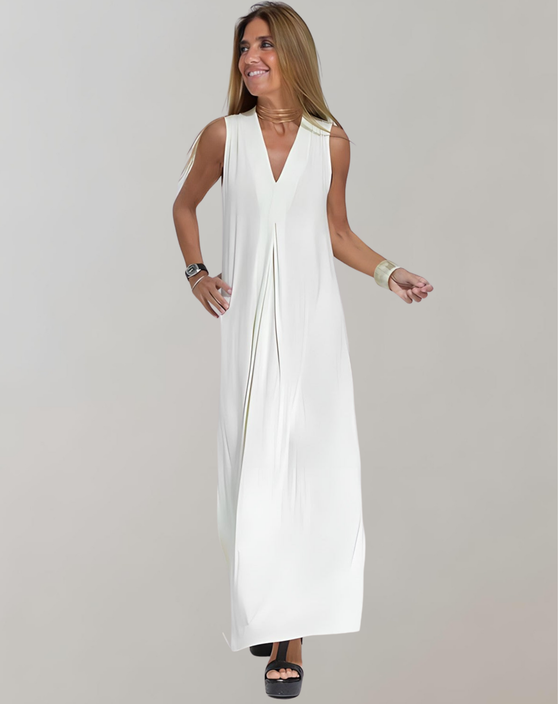 Schlankmachendes Maxikleid mit V-Ausschnitt