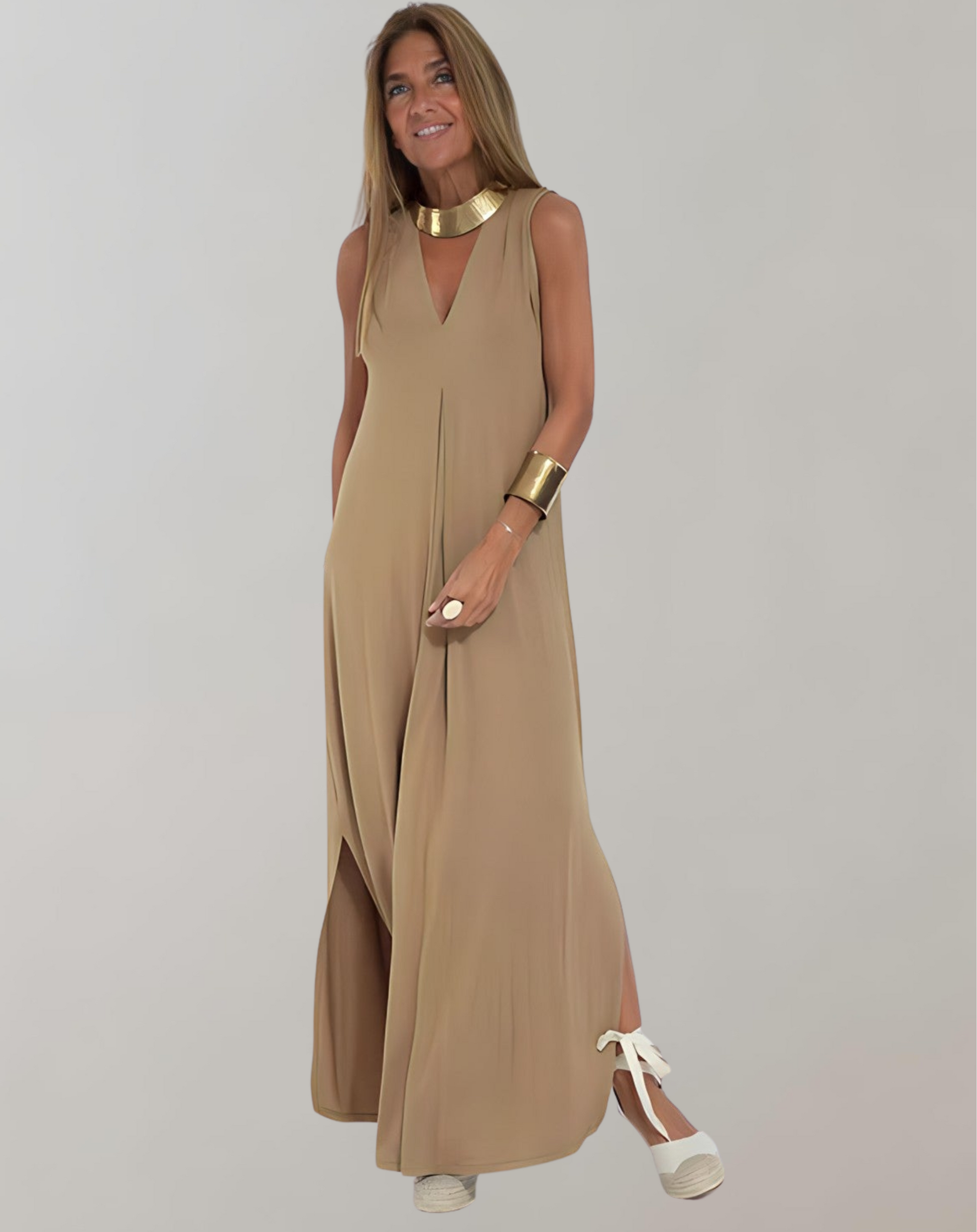 Schlankmachendes Maxikleid mit V-Ausschnitt
