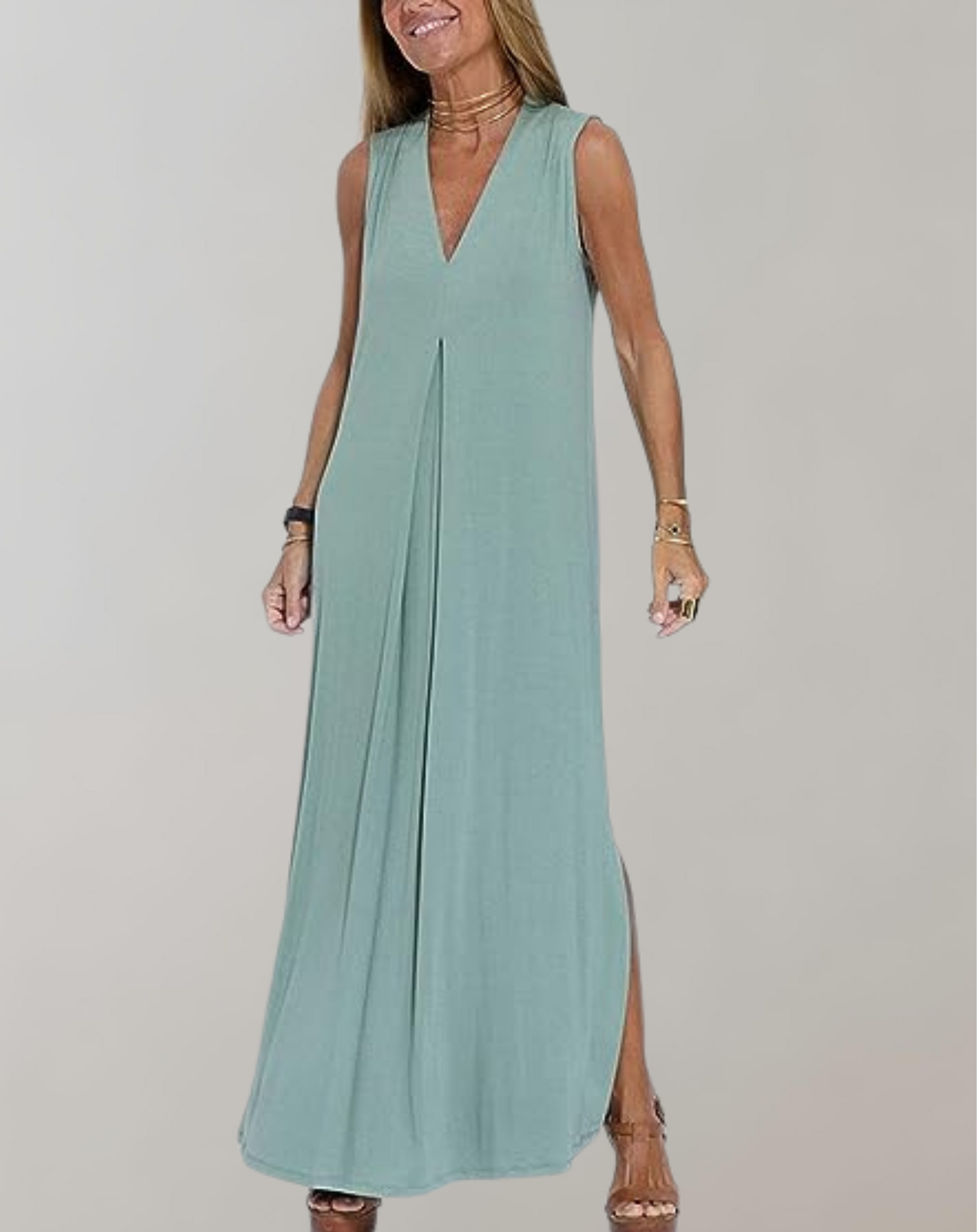 Schlankmachendes Maxikleid mit V-Ausschnitt
