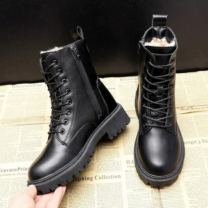 Schwarze Leder Winterstiefel