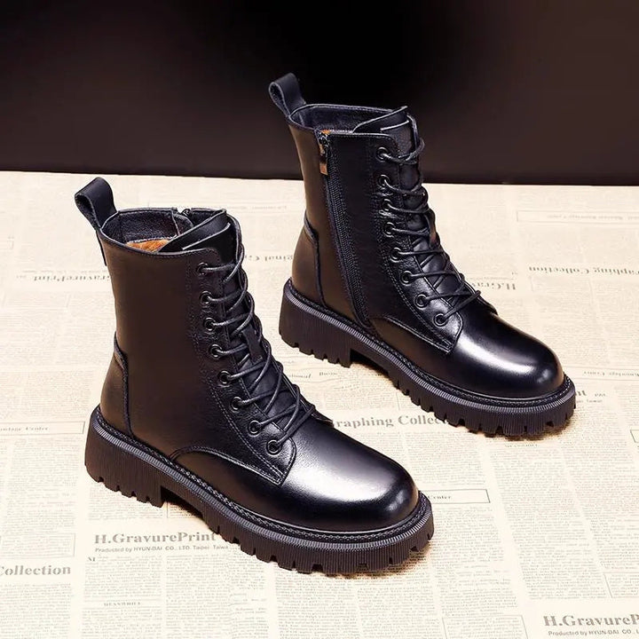 Schwarze Leder Winterstiefel