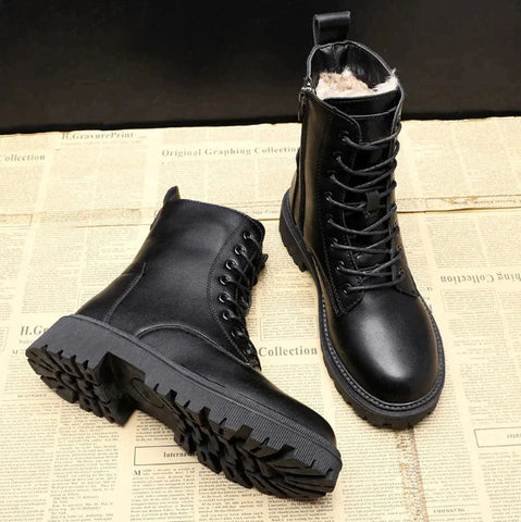 Schwarze Leder Winterstiefel
