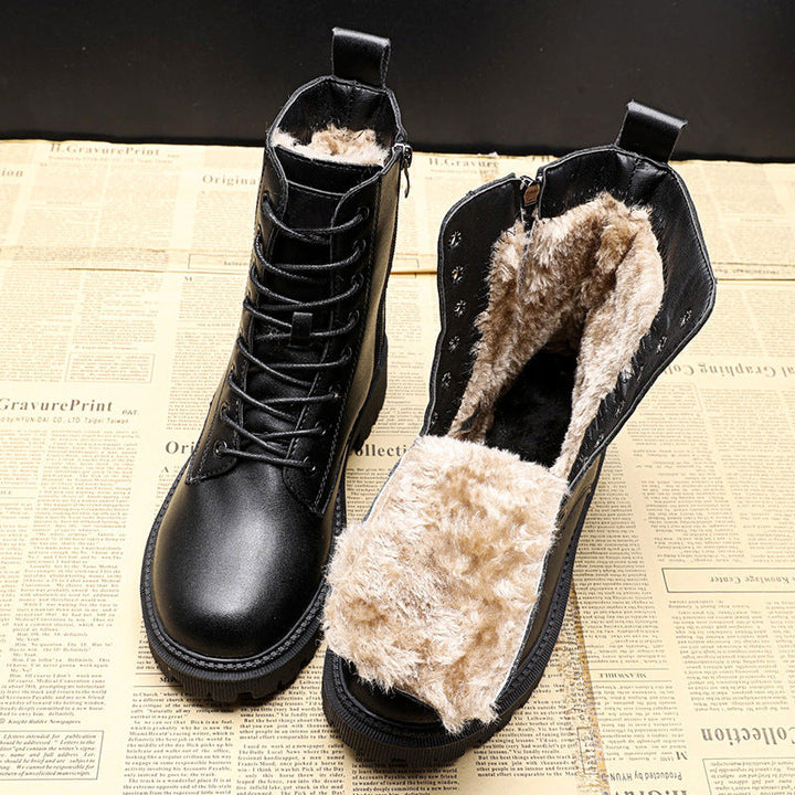 Schwarze Leder Winterstiefel