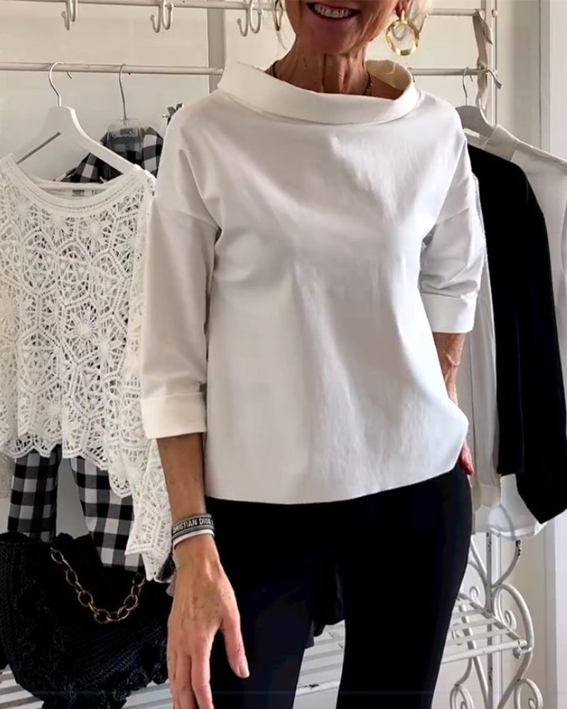 Elegante Baumwoll-Polyester Bluse mit 3/4 Ärmeln