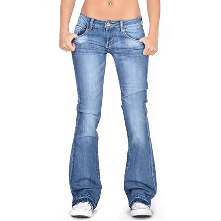 Damen Low Rise Flare Jeans: Vintage Skinny Bell Bottom