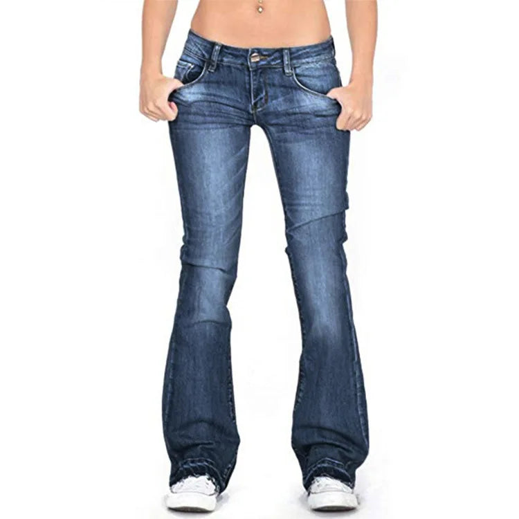 Damen Low Rise Flare Jeans: Vintage Skinny Bell Bottom