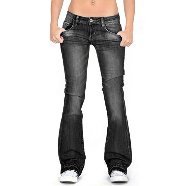 Damen Low Rise Flare Jeans: Vintage Skinny Bell Bottom