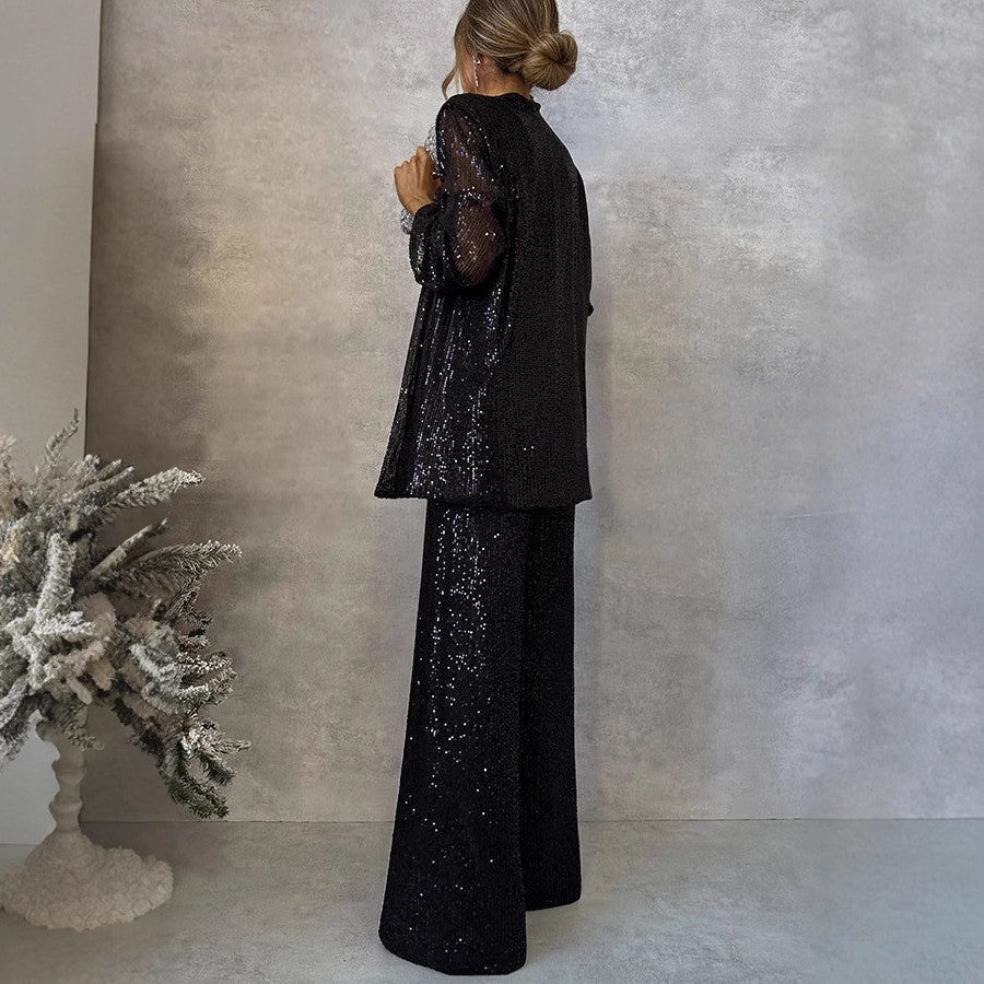 High-Waist Paillettenanzug - Trendiges Design