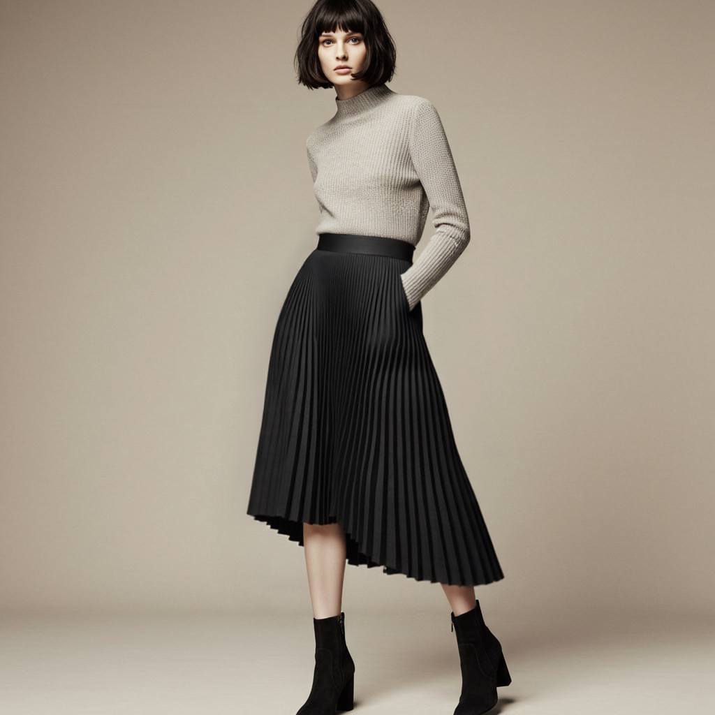 Eleganter Damen Plisseerock Hohe Taille