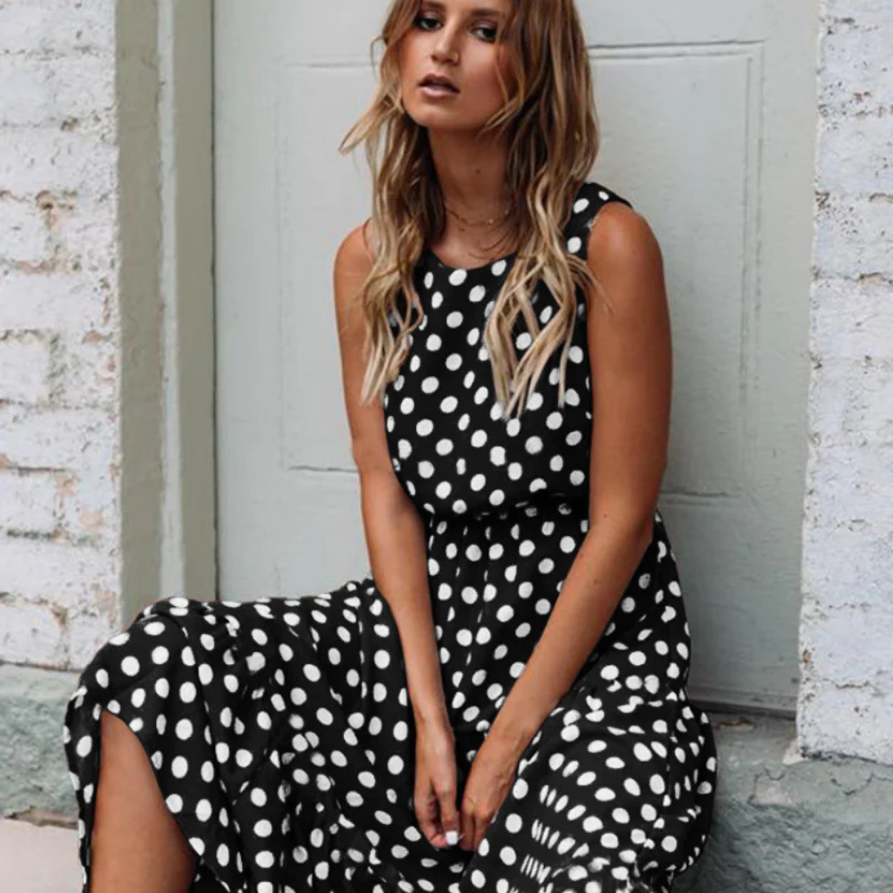 Sommerkleid Punkte Elegant Ärmellos