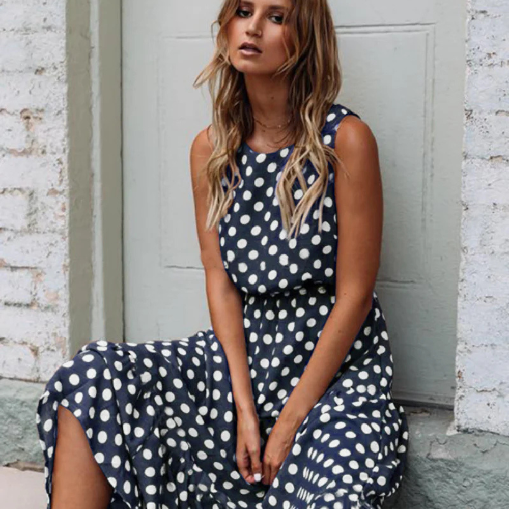 Sommerkleid Punkte Elegant Ärmellos