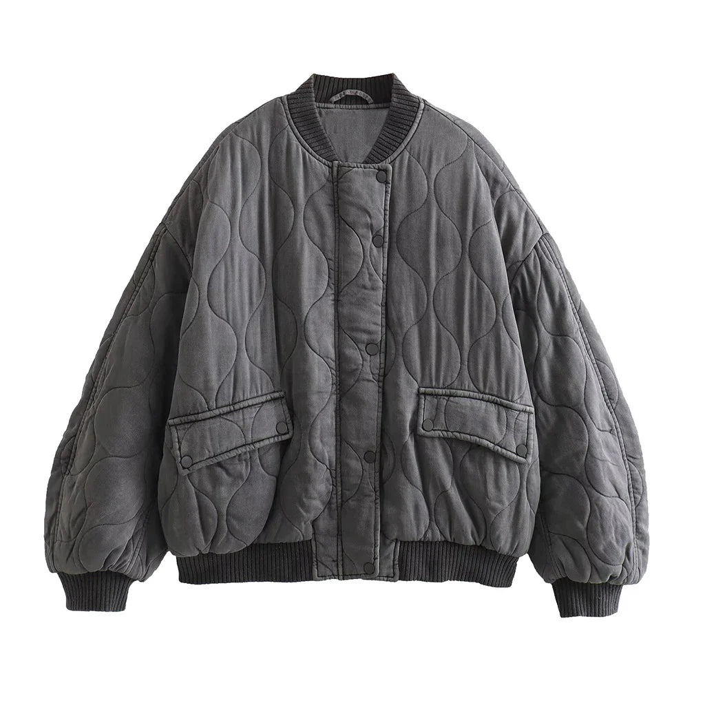Damen Oversize Bomberjacke Grau